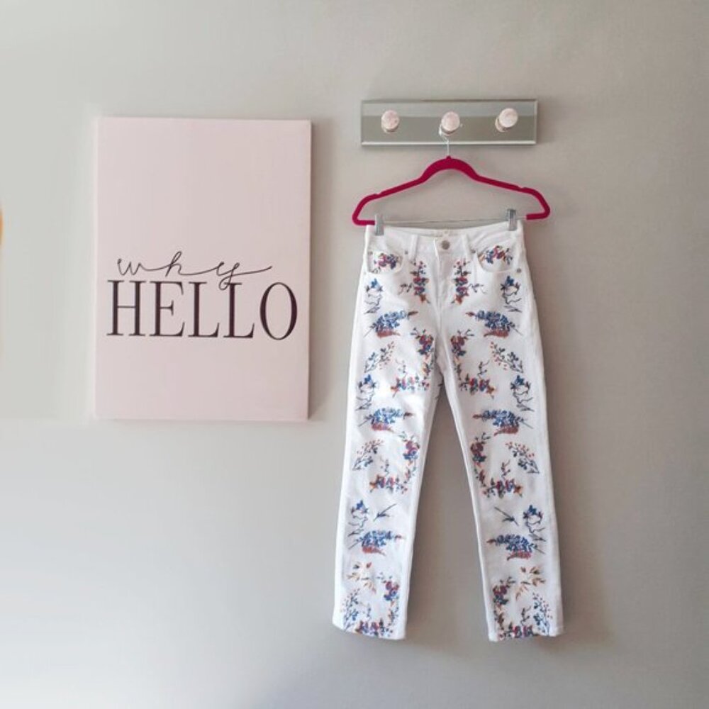 NWT Maje white & floral embroidered mid rise jeans - Picture 10 of 10